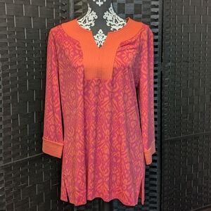 ISLAND REPUBLIC Women's Orange pink Dress Tunic Shift St Simons GA Large Preppy